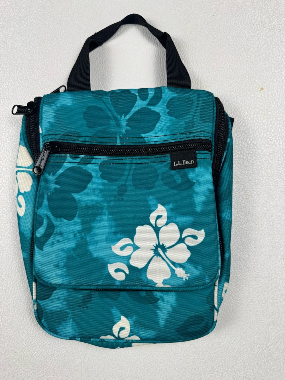L.L.Bean Teal Floral Hanging Toiletry Bag Travel Organizer Removable Shower Cadd